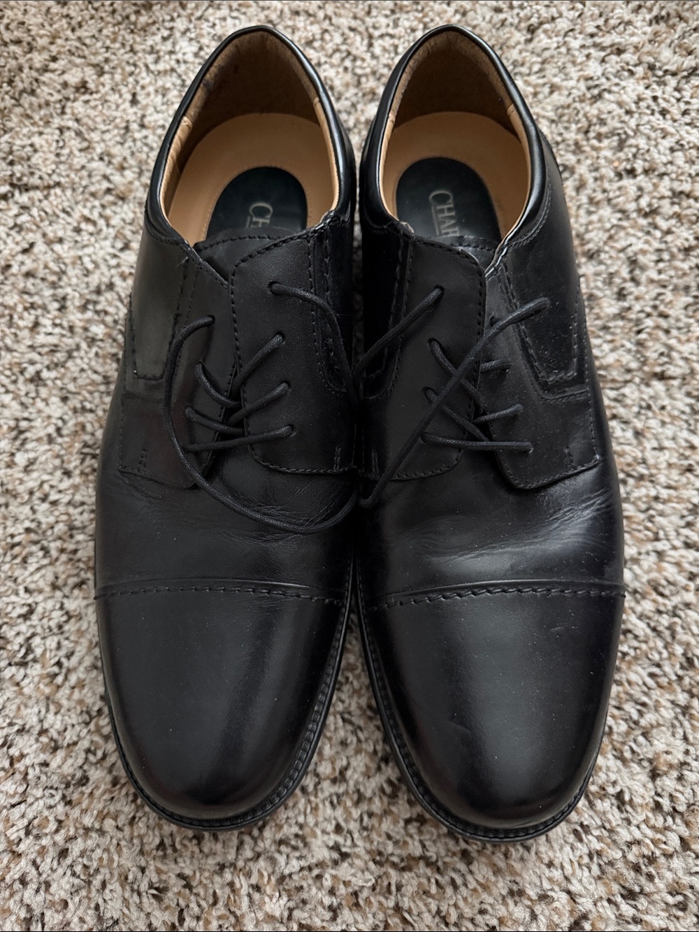 Chaps Black Leather Cap-Toe Derby Shoes